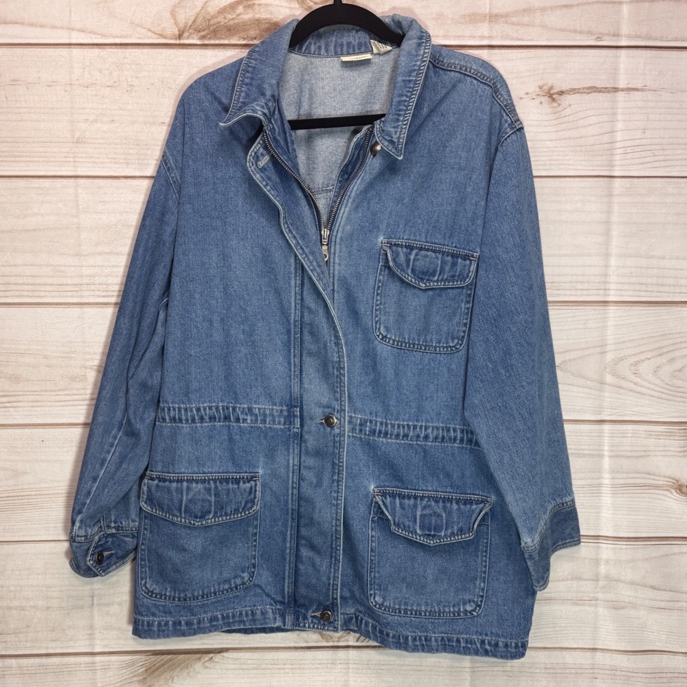 Crossroads Denim Chore Jacket XL Blue Cotton Zip Front Utility Field Coat